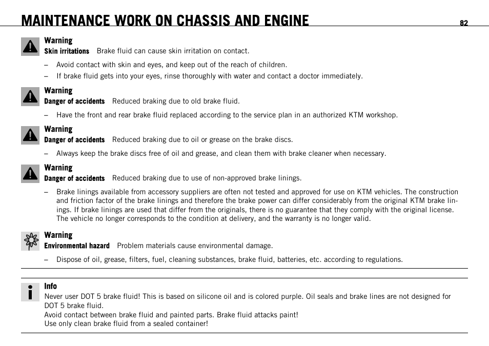 Maintenance work on chassis and engine | KTM 690 ENDURO EU User Manual | Page 84 / 179