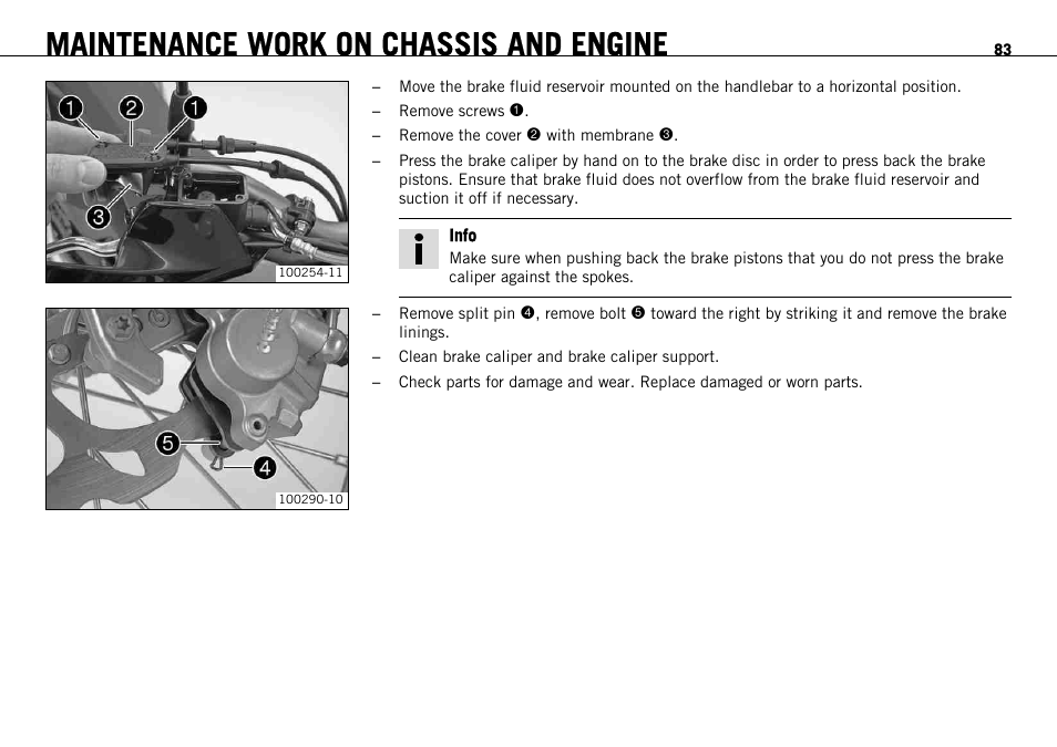 Maintenance work on chassis and engine | KTM 690 ENDURO EU User Manual | Page 85 / 179