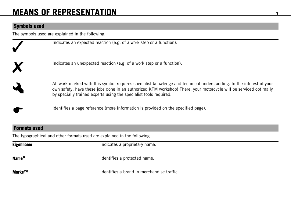 Means of representation | KTM 690 ENDURO EU User Manual | Page 9 / 179
