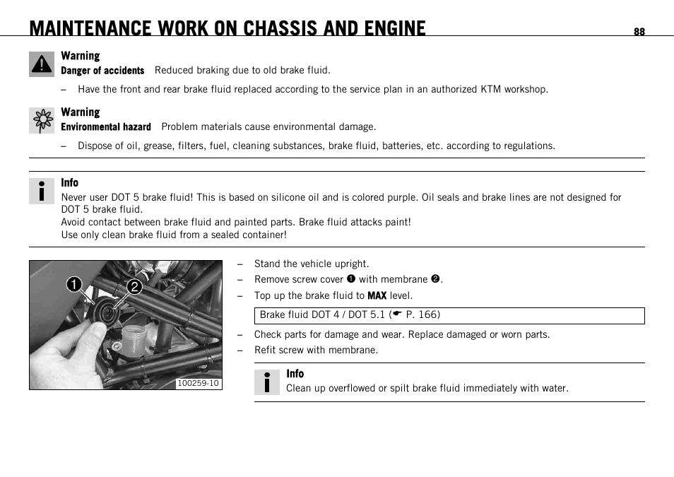 Maintenance work on chassis and engine | KTM 690 ENDURO EU User Manual | Page 90 / 179