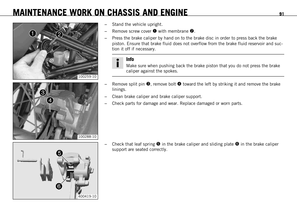 Maintenance work on chassis and engine | KTM 690 ENDURO EU User Manual | Page 93 / 179