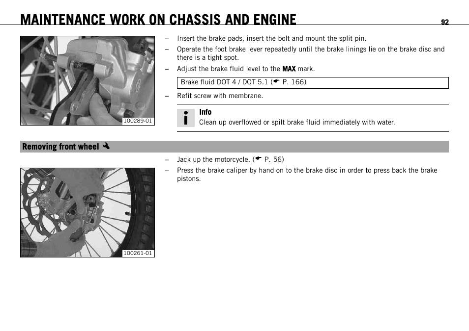 Removing front wheel x, Removing front wheel, Maintenance work on chassis and engine | KTM 690 ENDURO EU User Manual | Page 94 / 179