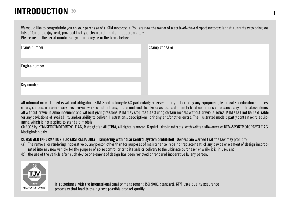 Introduction | KTM 990 User Manual | Page 2 / 100