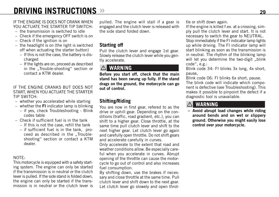 Driving instructions | KTM 990 User Manual | Page 30 / 100