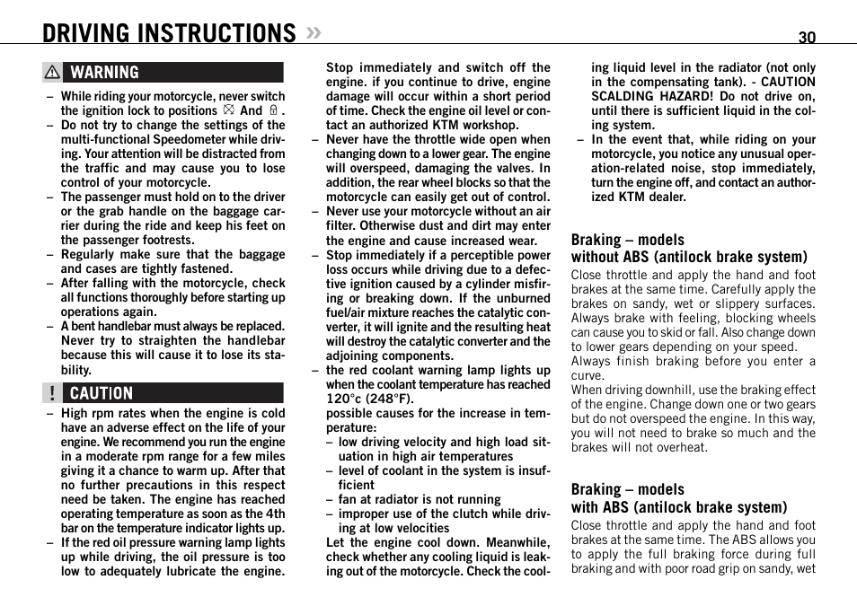 Driving instructions | KTM 990 User Manual | Page 31 / 100