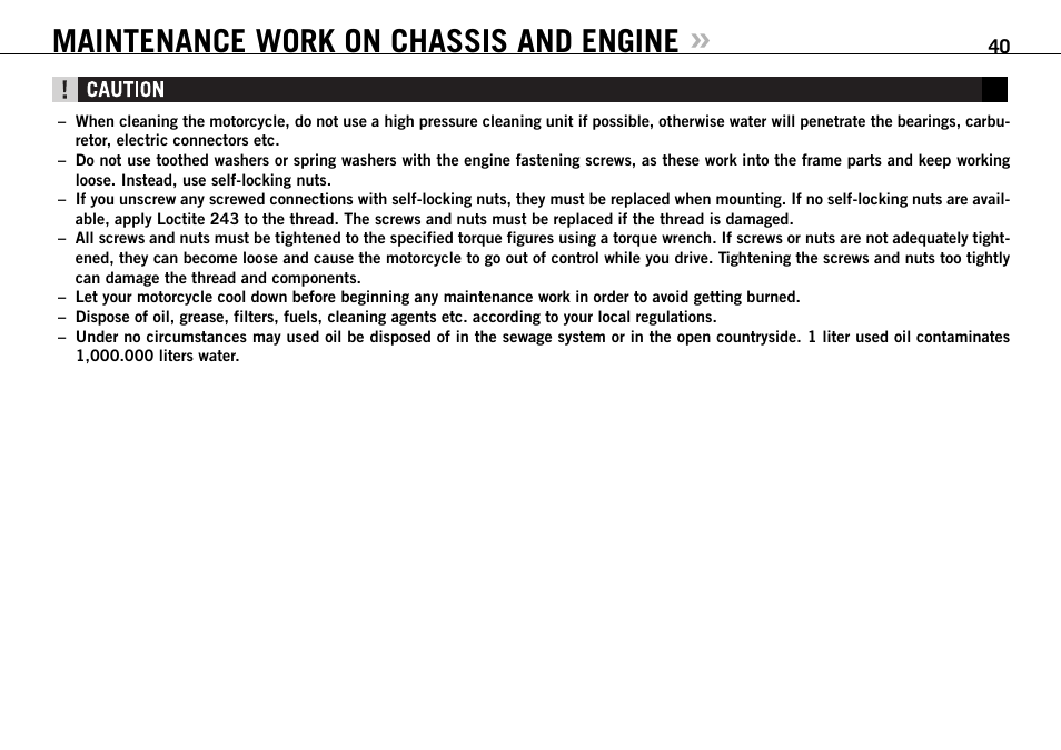 Maintenance work on chassis and engine | KTM 990 User Manual | Page 41 / 100