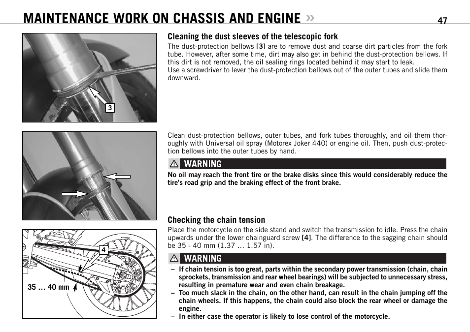 Maintenance work on chassis and engine | KTM 990 User Manual | Page 48 / 100