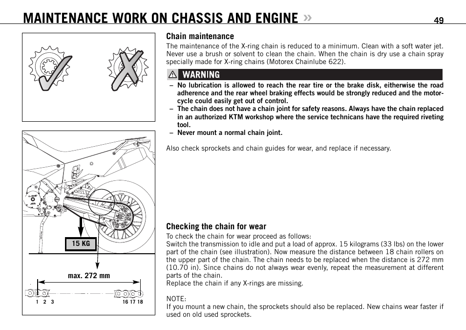 Maintenance work on chassis and engine | KTM 990 User Manual | Page 50 / 100