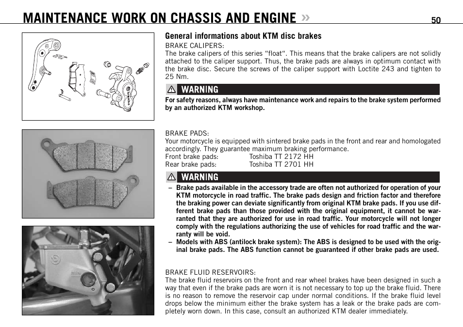 Maintenance work on chassis and engine | KTM 990 User Manual | Page 51 / 100