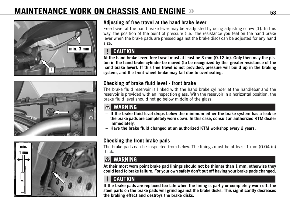 Maintenance work on chassis and engine | KTM 990 User Manual | Page 54 / 100