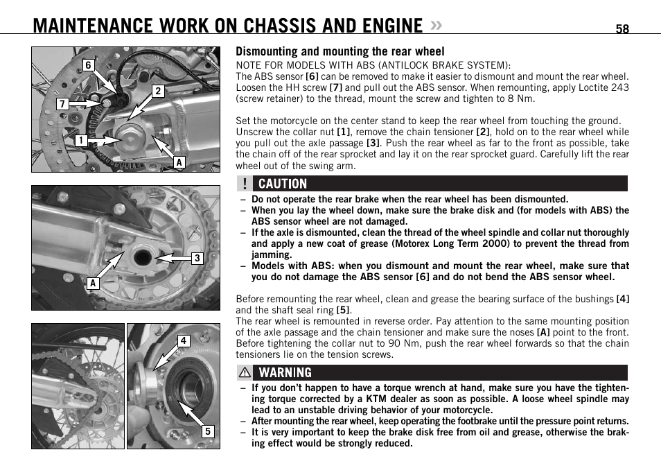 Maintenance work on chassis and engine | KTM 990 User Manual | Page 59 / 100