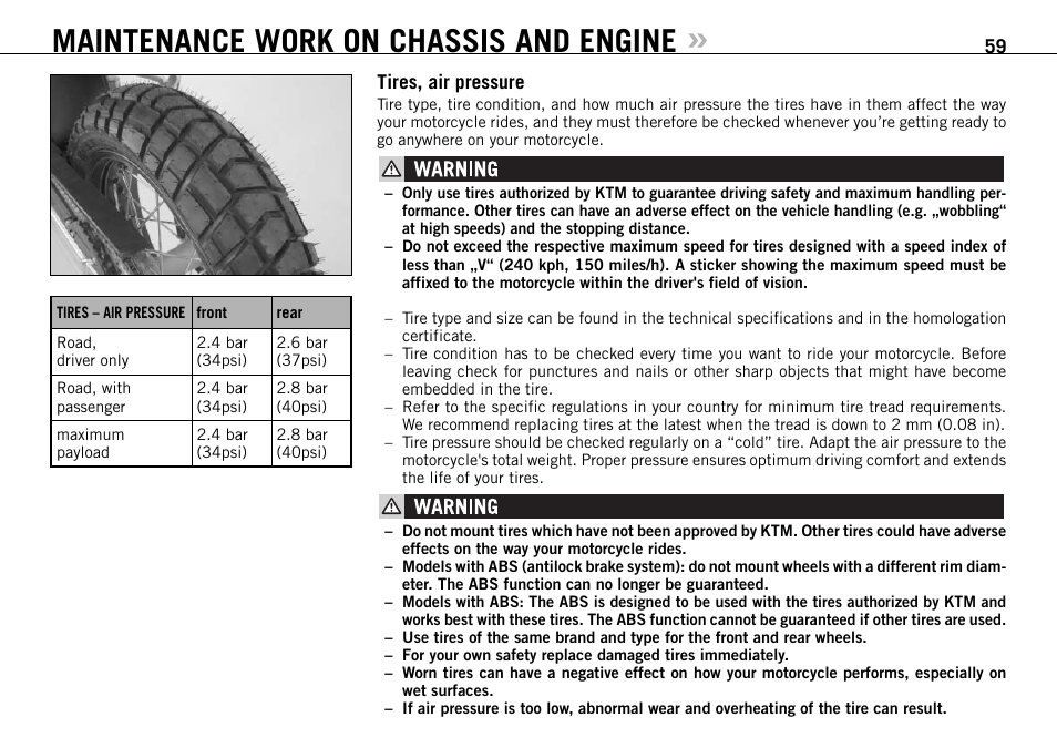 Maintenance work on chassis and engine | KTM 990 User Manual | Page 60 / 100