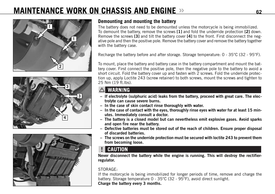Maintenance work on chassis and engine | KTM 990 User Manual | Page 63 / 100