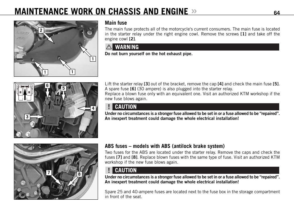 Maintenance work on chassis and engine | KTM 990 User Manual | Page 65 / 100