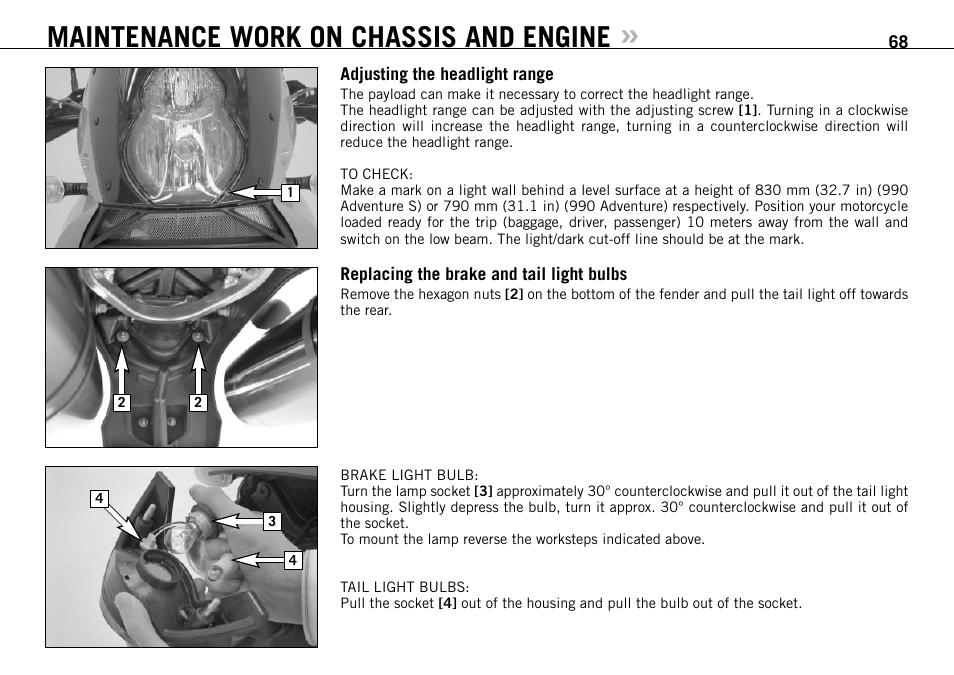 Maintenance work on chassis and engine | KTM 990 User Manual | Page 69 / 100