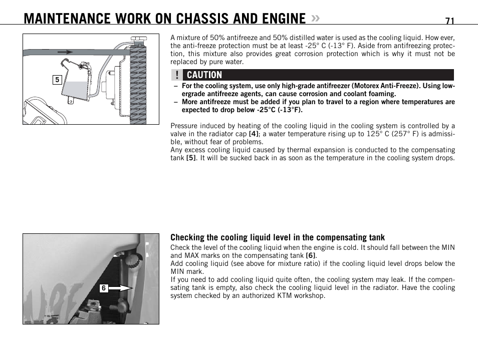 Maintenance work on chassis and engine | KTM 990 User Manual | Page 72 / 100