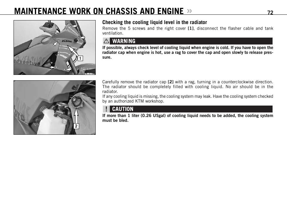 Maintenance work on chassis and engine | KTM 990 User Manual | Page 73 / 100