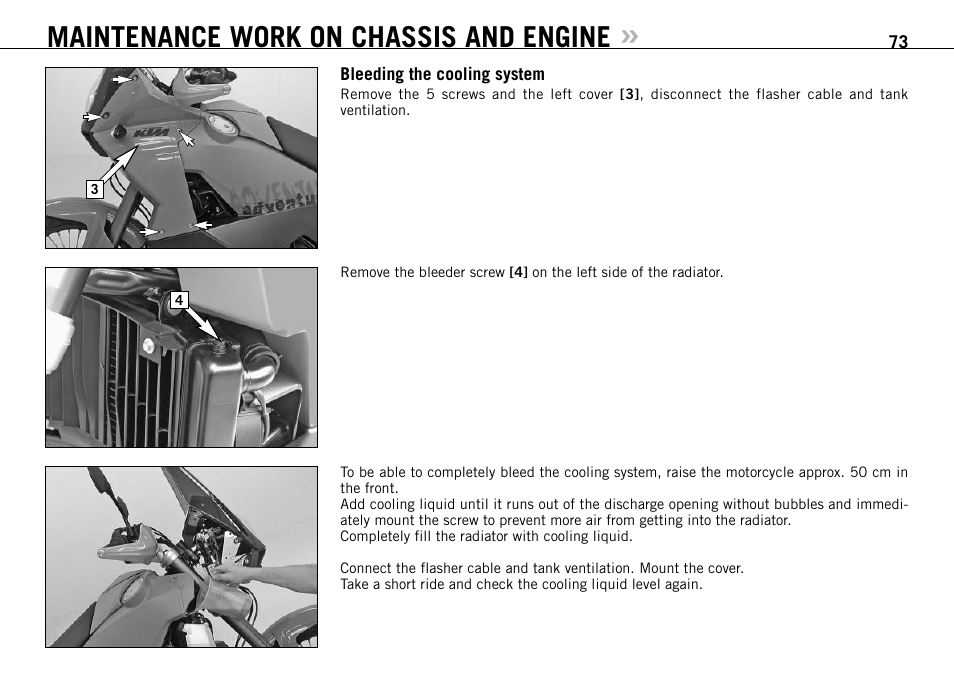 Maintenance work on chassis and engine | KTM 990 User Manual | Page 74 / 100