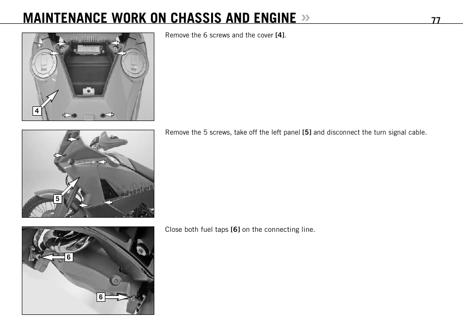 Maintenance work on chassis and engine | KTM 990 User Manual | Page 78 / 100