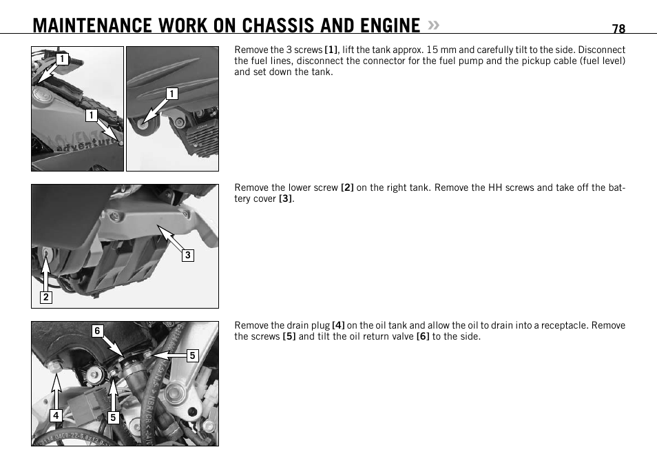 Maintenance work on chassis and engine | KTM 990 User Manual | Page 79 / 100