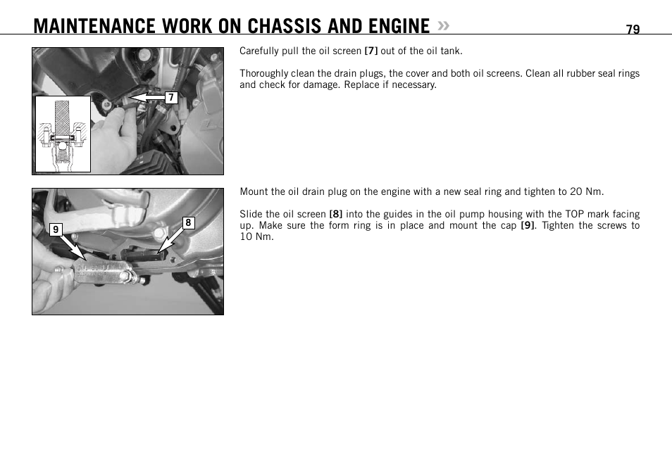 Maintenance work on chassis and engine | KTM 990 User Manual | Page 80 / 100