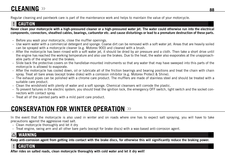 Cleaning, Conservation for winter operation | KTM 990 User Manual | Page 89 / 100