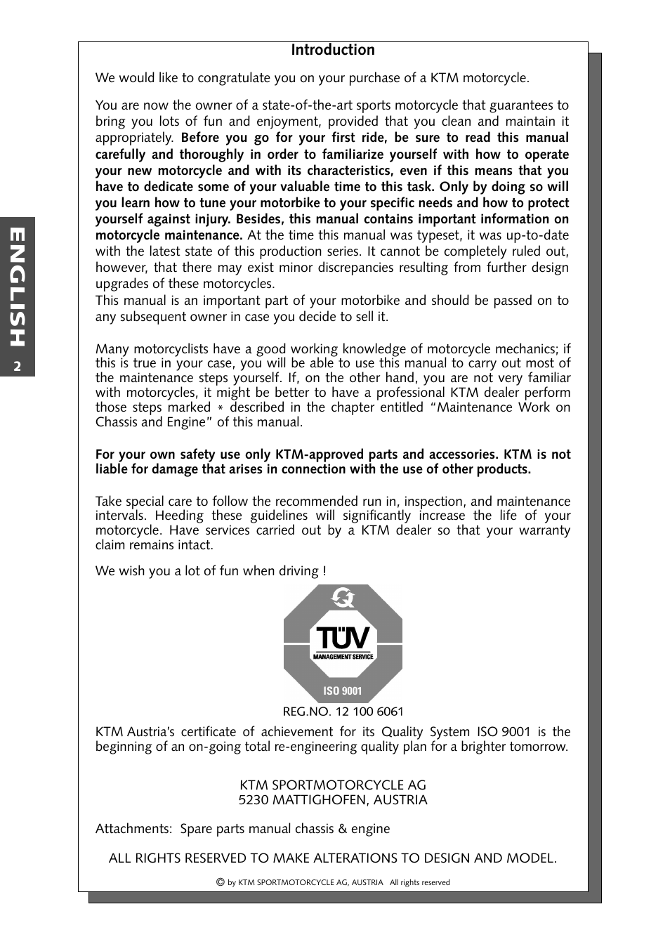 English | KTM 400 User Manual | Page 3 / 46
