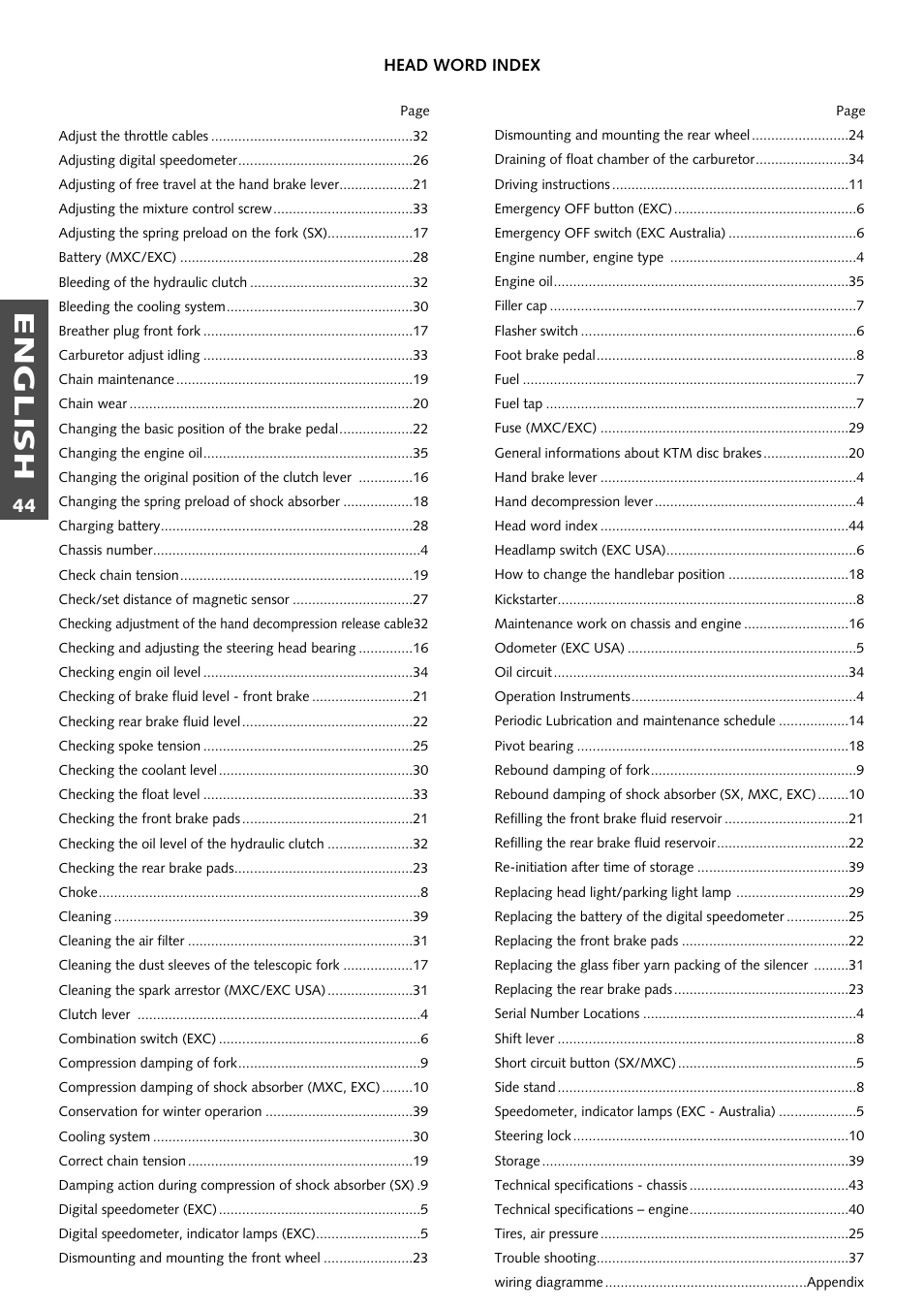 English | KTM 400 User Manual | Page 45 / 46