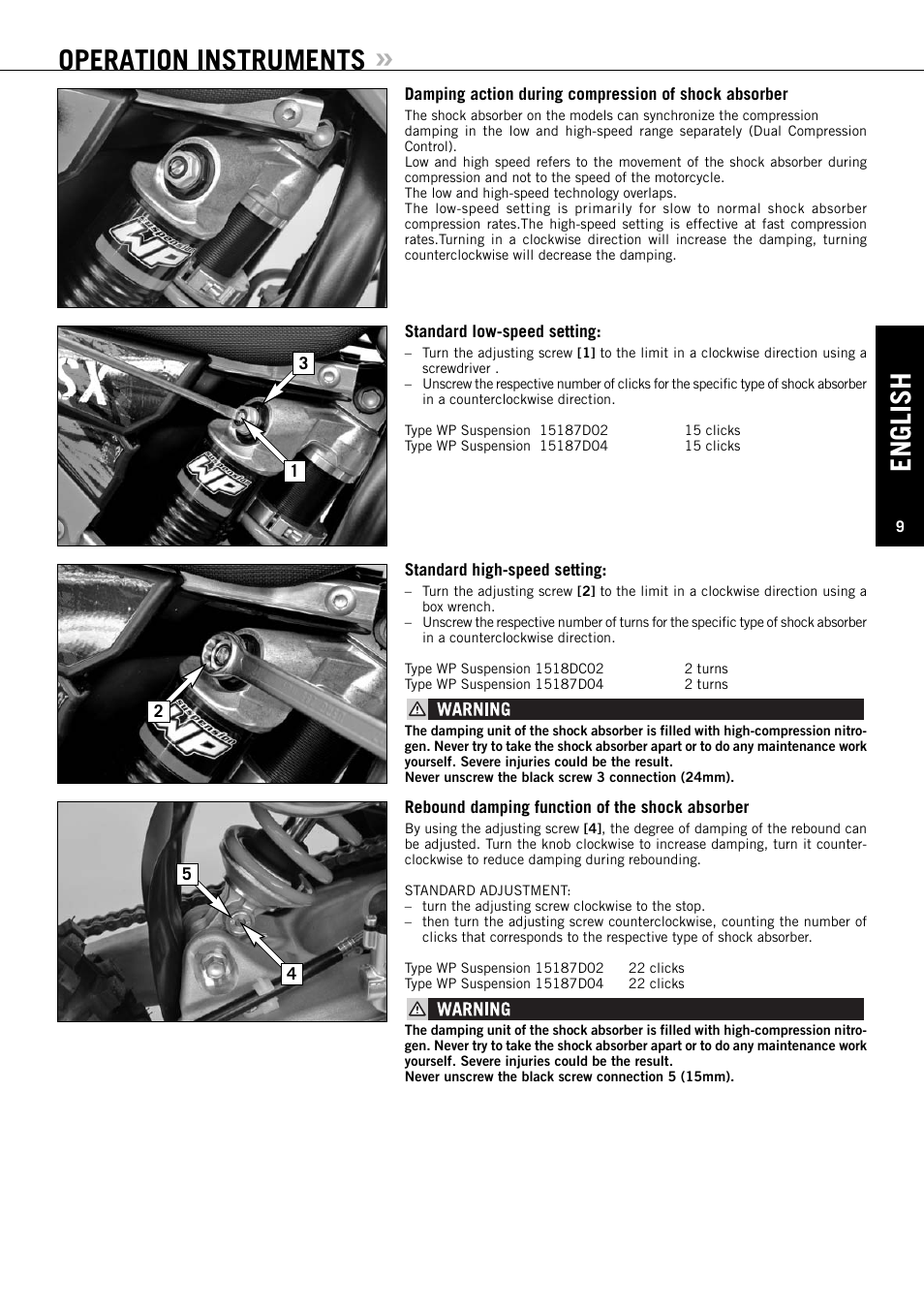 English, Operation instruments | KTM XC User Manual | Page 10 / 42