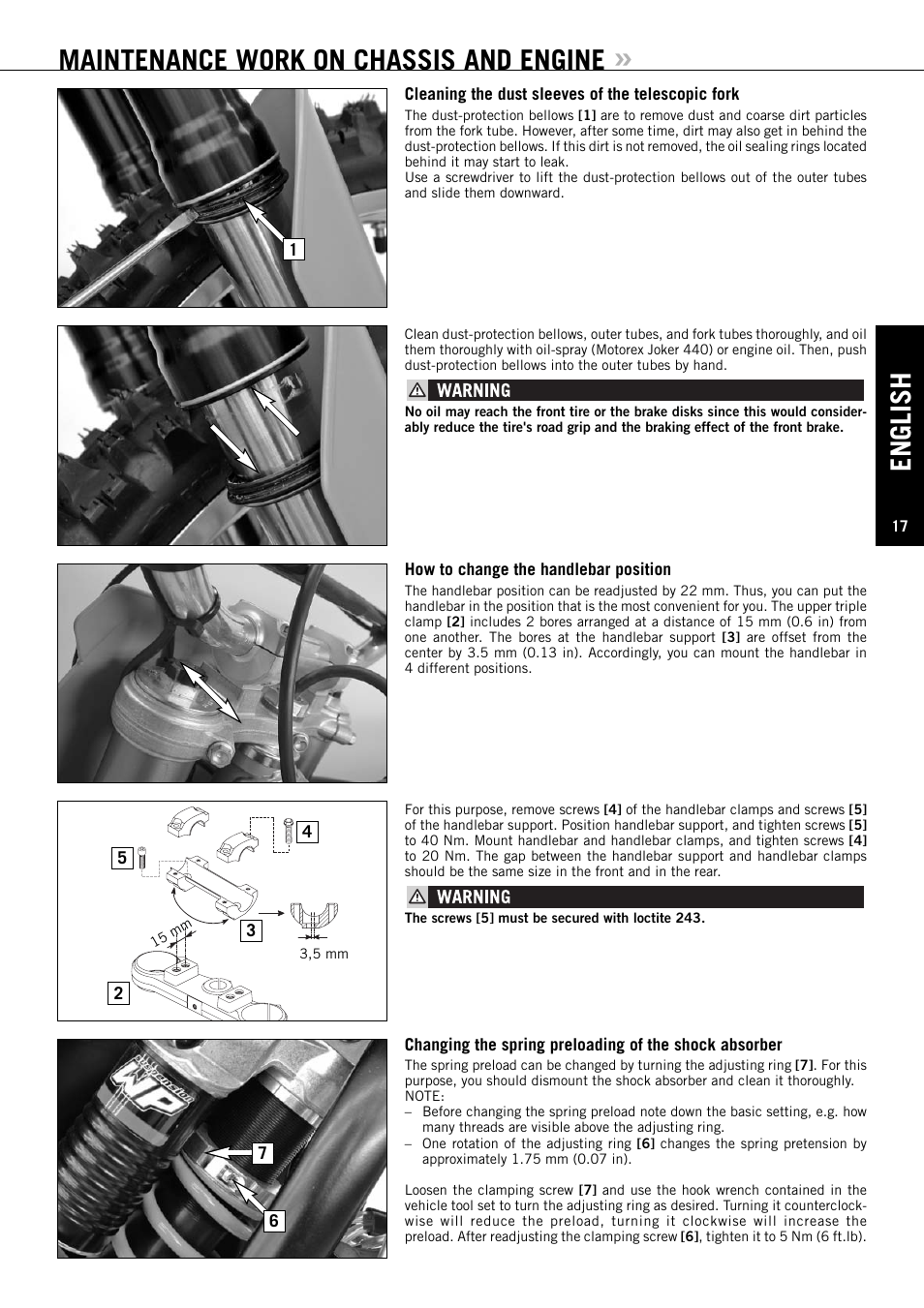 English, Maintenance work on chassis and engine | KTM XC User Manual | Page 18 / 42