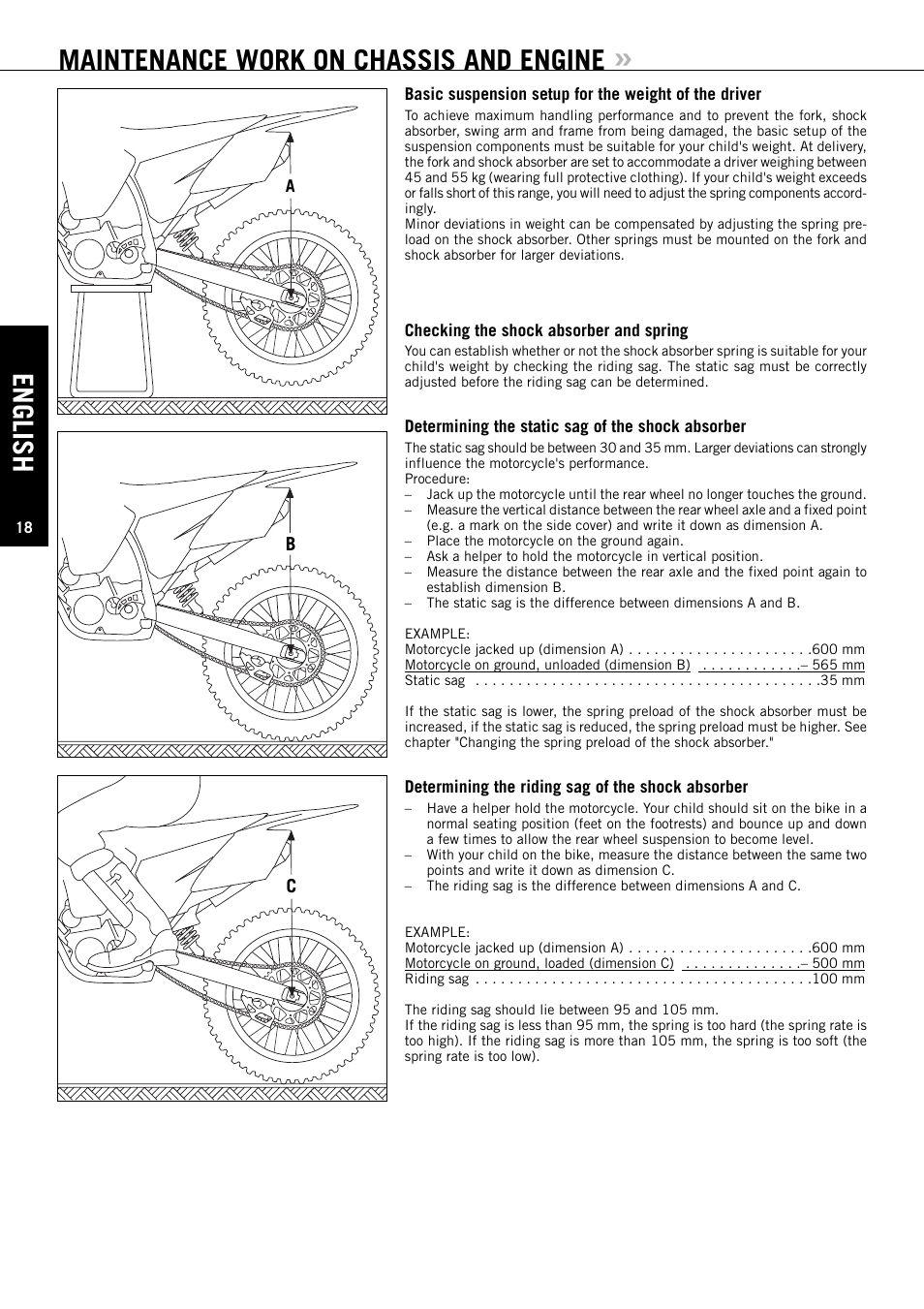 English, Maintenance work on chassis and engine | KTM XC User Manual | Page 19 / 42