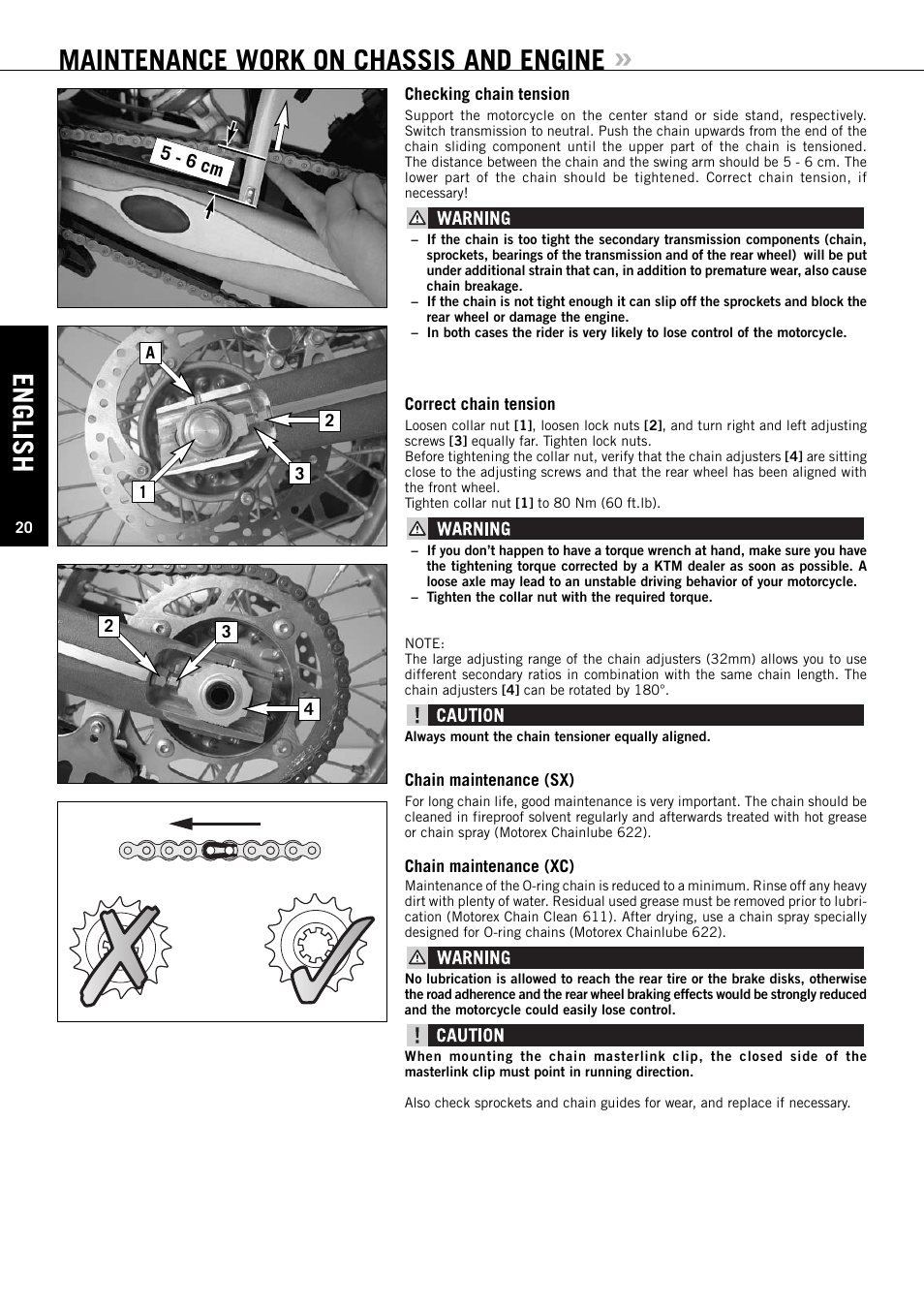 English, Maintenance work on chassis and engine, 5 - 6 cm | KTM XC User Manual | Page 21 / 42