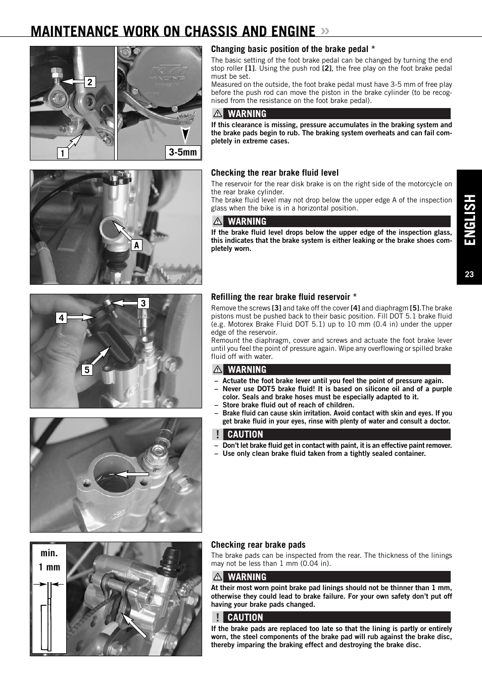 English, Maintenance work on chassis and engine | KTM XC User Manual | Page 24 / 42