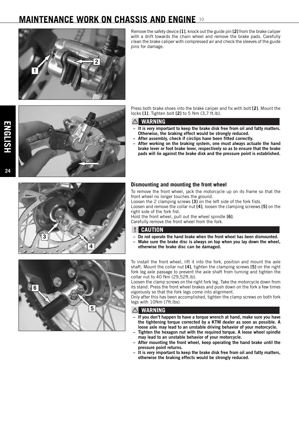 English, Maintenance work on chassis and engine | KTM XC User Manual | Page 25 / 42