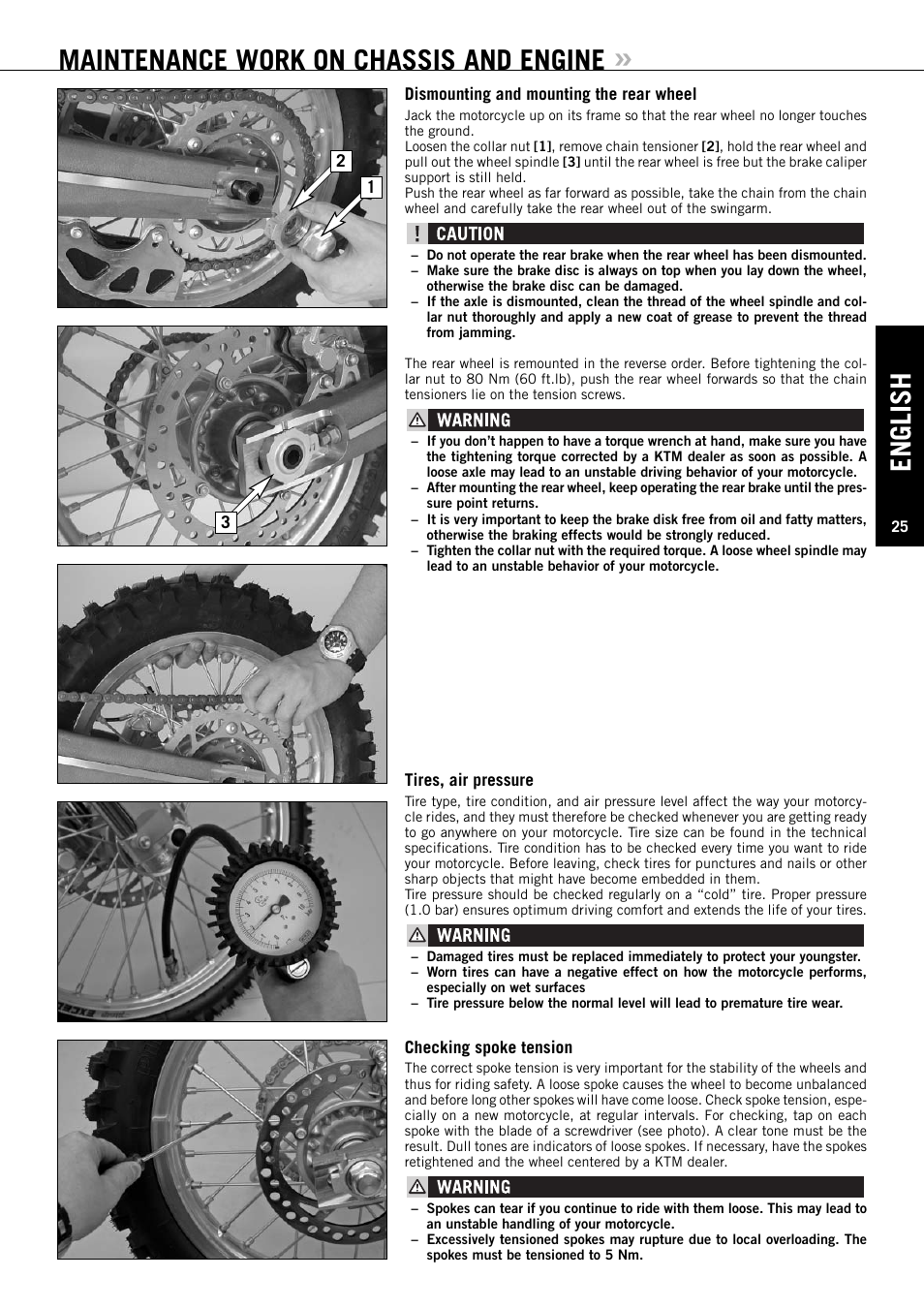 English, Maintenance work on chassis and engine | KTM XC User Manual | Page 26 / 42