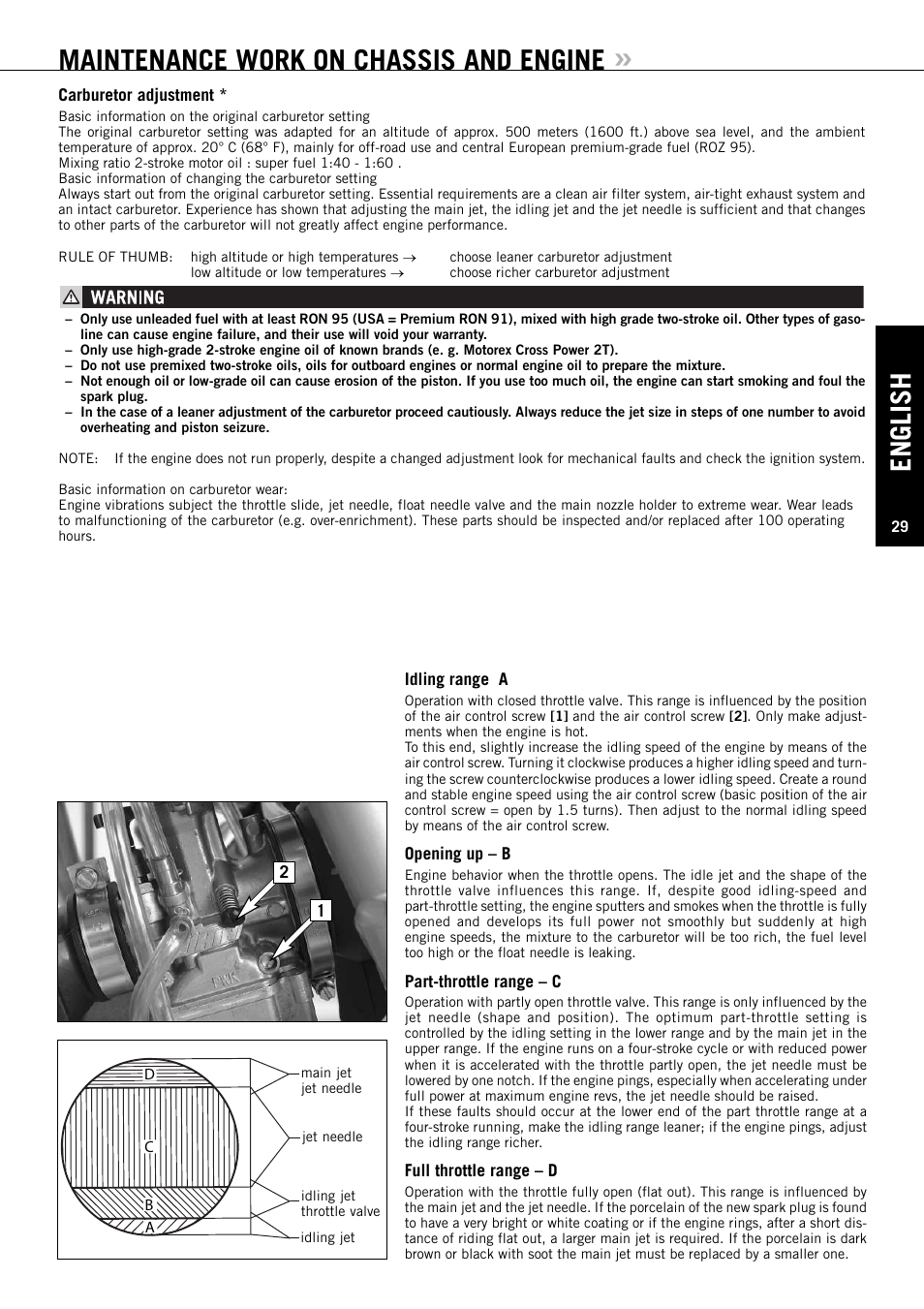 English, Maintenance work on chassis and engine | KTM XC User Manual | Page 30 / 42