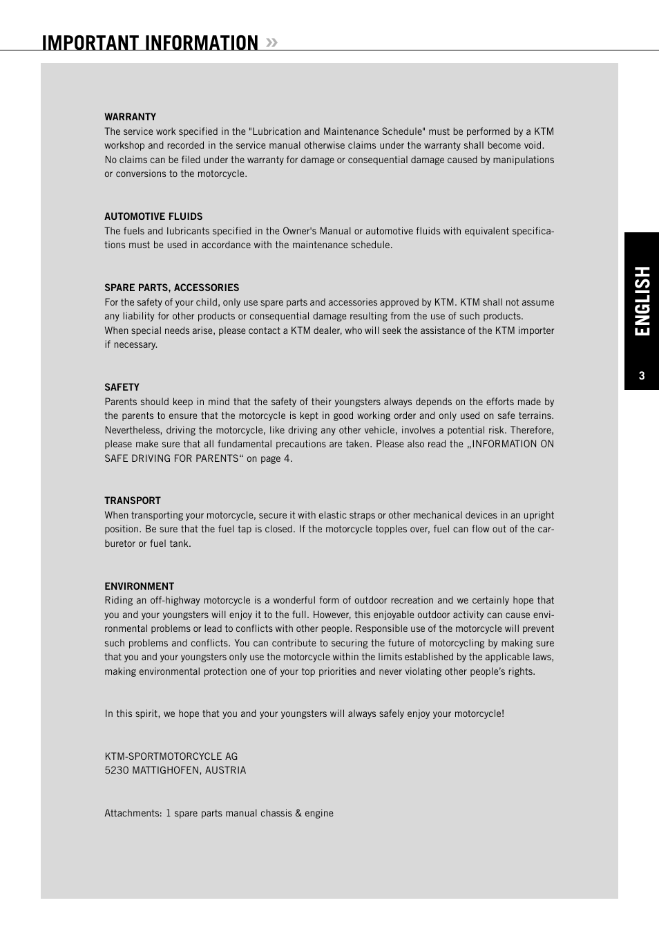 English, Important information | KTM XC User Manual | Page 4 / 42
