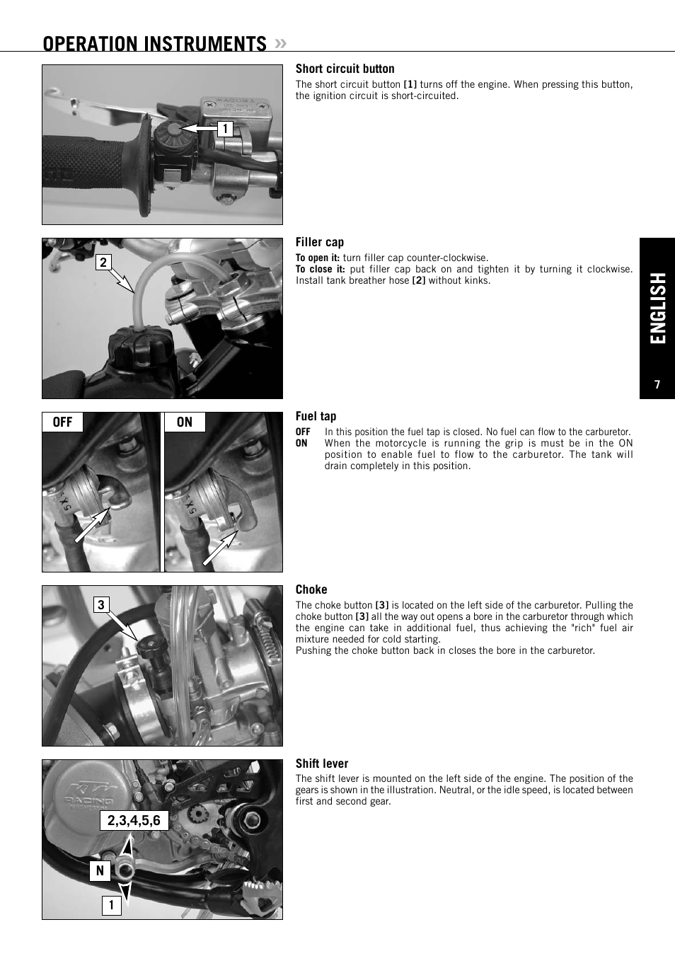 English, Operation instruments | KTM XC User Manual | Page 8 / 42