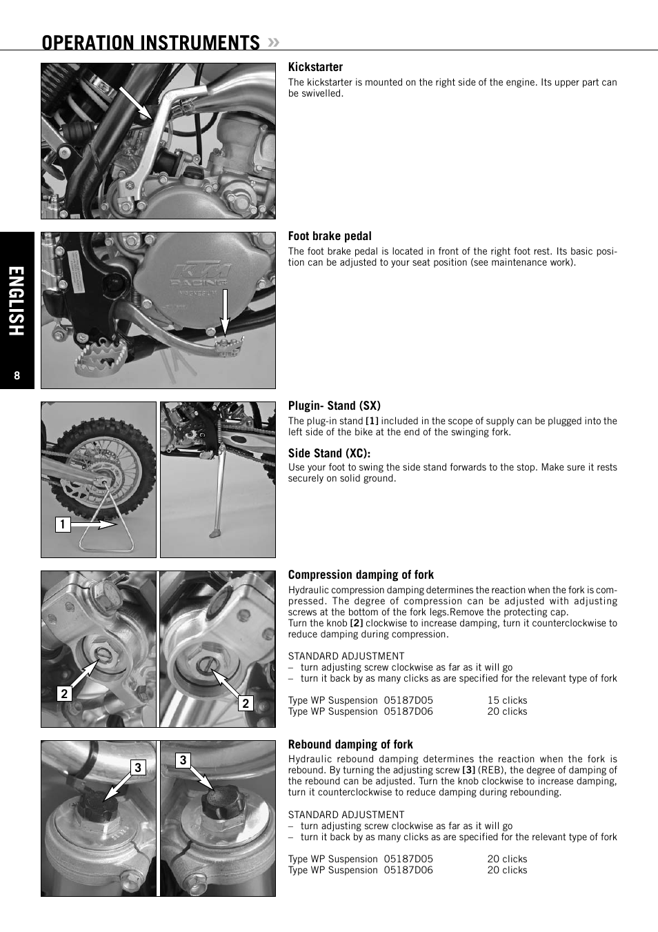 English, Operation instruments | KTM XC User Manual | Page 9 / 42