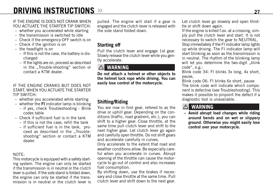 Driving instructions | KTM 990 SUPER DUKE User Manual | Page 28 / 92