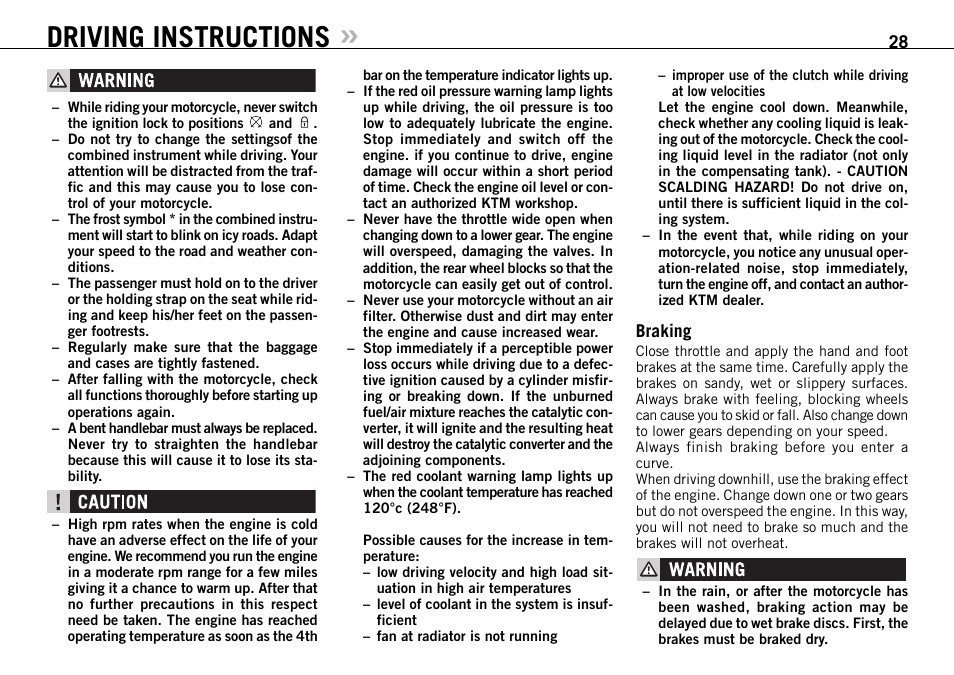 Driving instructions | KTM 990 SUPER DUKE User Manual | Page 29 / 92