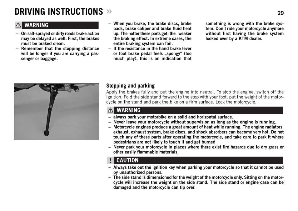 Driving instructions | KTM 990 SUPER DUKE User Manual | Page 30 / 92