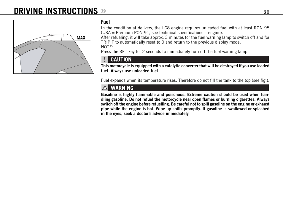 Driving instructions | KTM 990 SUPER DUKE User Manual | Page 31 / 92