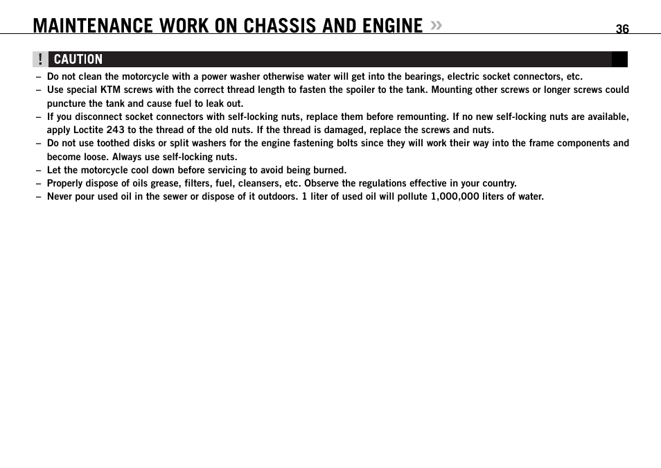 Maintenance work on chassis and engine | KTM 990 SUPER DUKE User Manual | Page 37 / 92