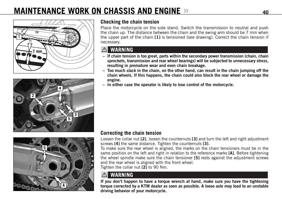 Maintenance work on chassis and engine | KTM 990 SUPER DUKE User Manual | Page 41 / 92