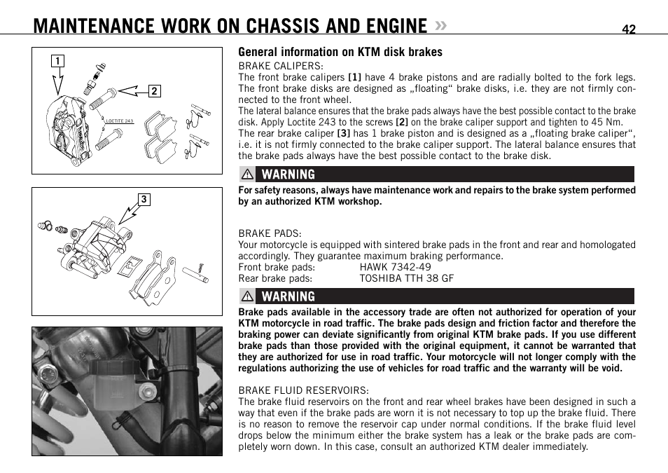 Maintenance work on chassis and engine | KTM 990 SUPER DUKE User Manual | Page 43 / 92