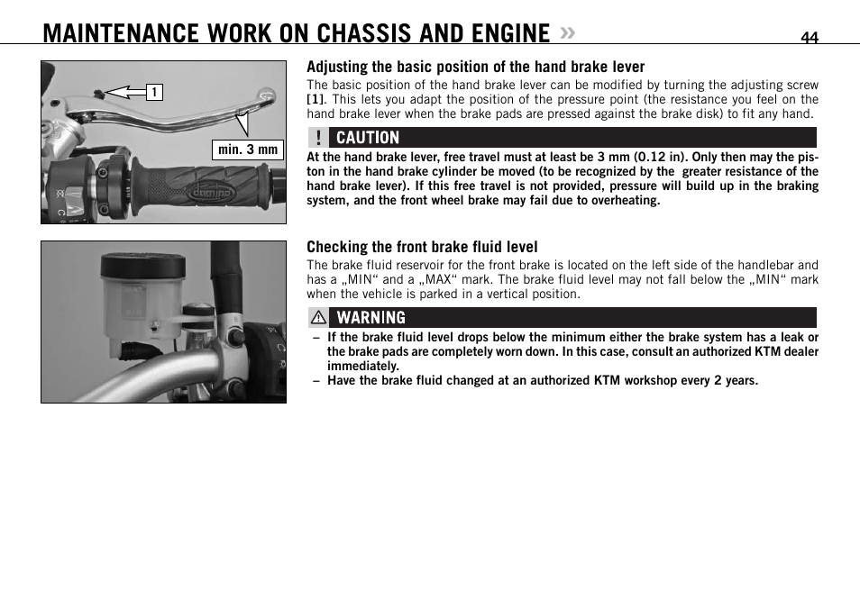 Maintenance work on chassis and engine | KTM 990 SUPER DUKE User Manual | Page 45 / 92