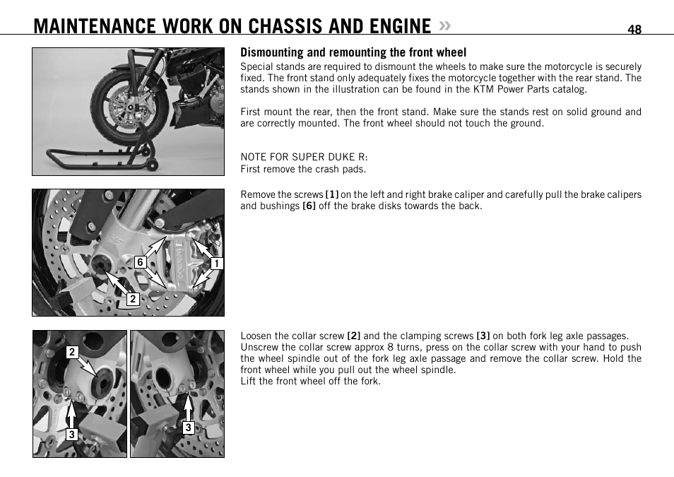 Maintenance work on chassis and engine | KTM 990 SUPER DUKE User Manual | Page 49 / 92