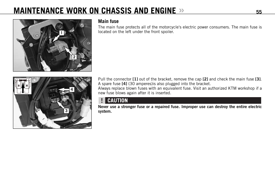 Maintenance work on chassis and engine | KTM 990 SUPER DUKE User Manual | Page 56 / 92