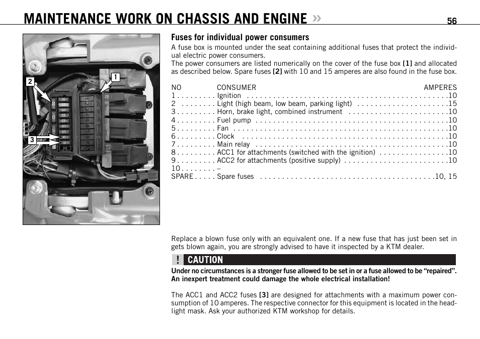 Maintenance work on chassis and engine | KTM 990 SUPER DUKE User Manual | Page 57 / 92